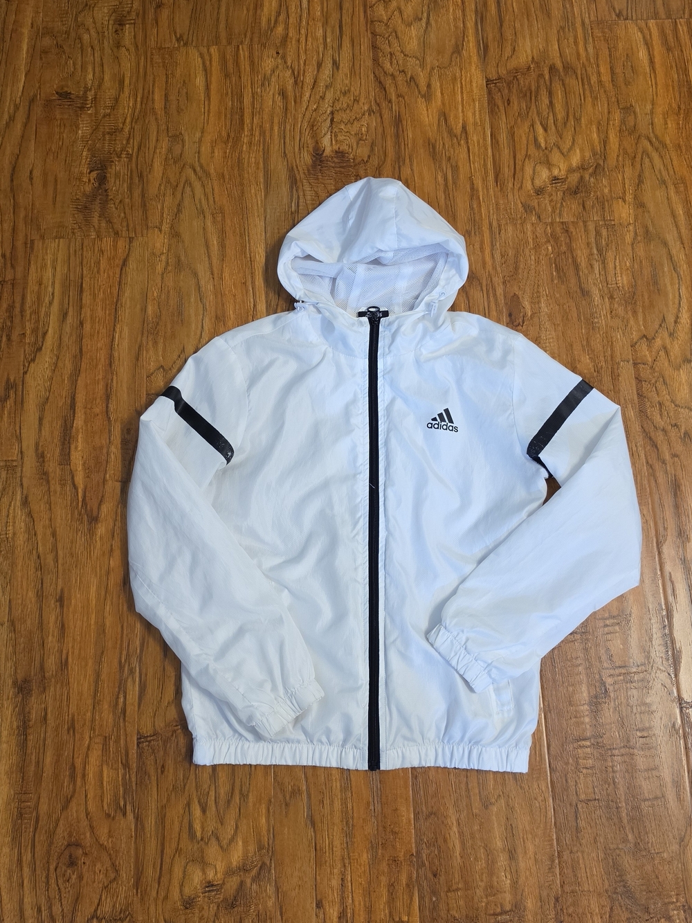 Adidas Women's White Black Mesh Hooded Windbreaker Jacket